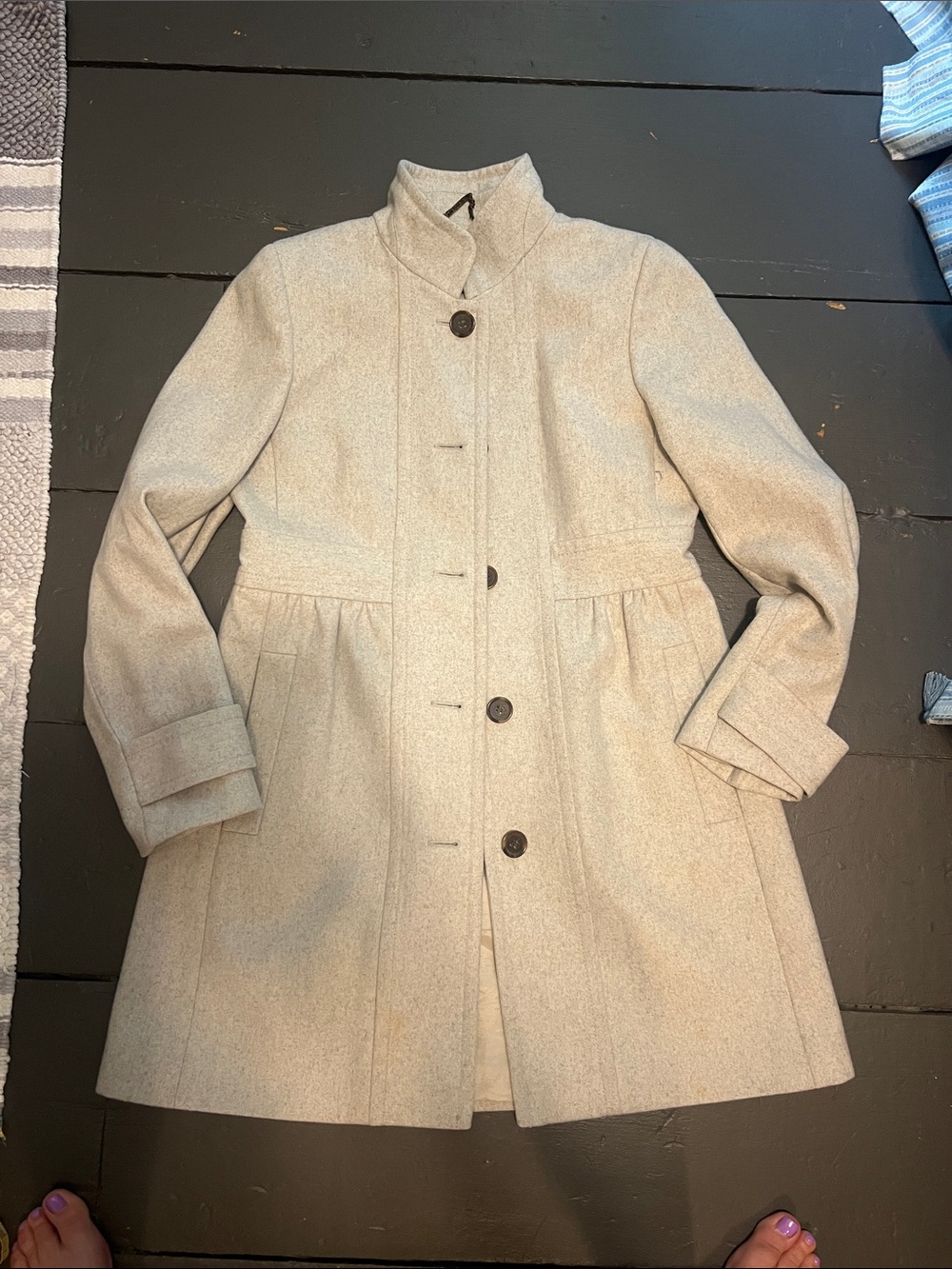 J. Crew Cream Lady Day Wool-Blend Pea Coat with Stand Collar